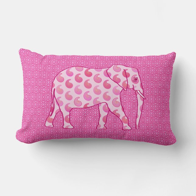 Almofada Lombar Elefante de Paisley - rosa-gelo e fuchsia (Frente)