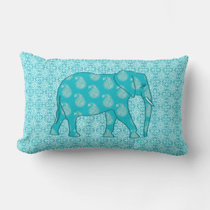 Almofada Lombar Elefante de Paisley - turquesa e aqua