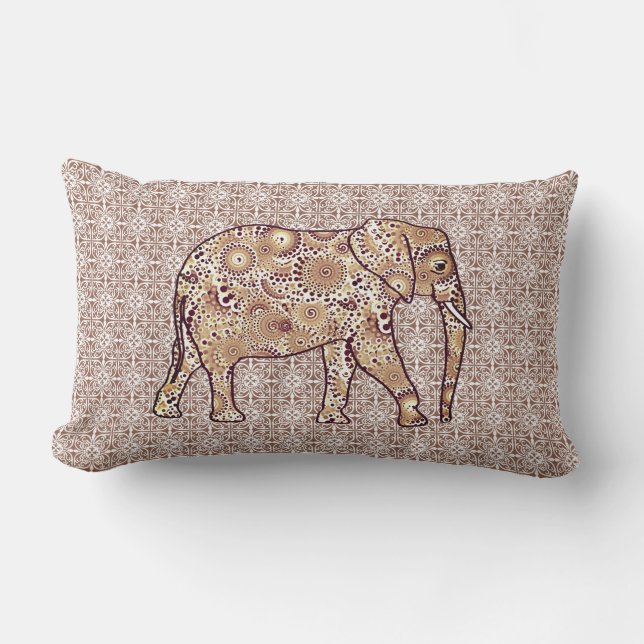 Almofada Lombar Elefante de redemoinho fractal - marrom e taupe (Frente)