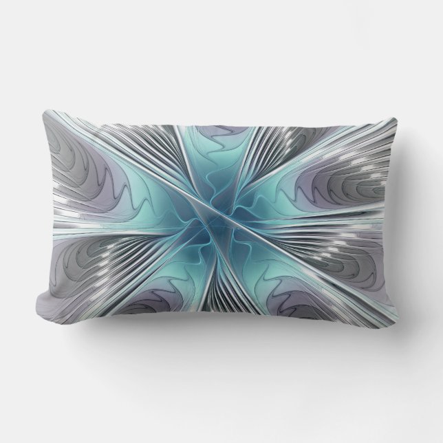 Almofada Lombar Elegance Modern Blue Cinza White Fractal Art Flowe (Frente)