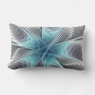 Almofada Lombar Elegance Modern Blue Cinza White Fractal Art Flowe
