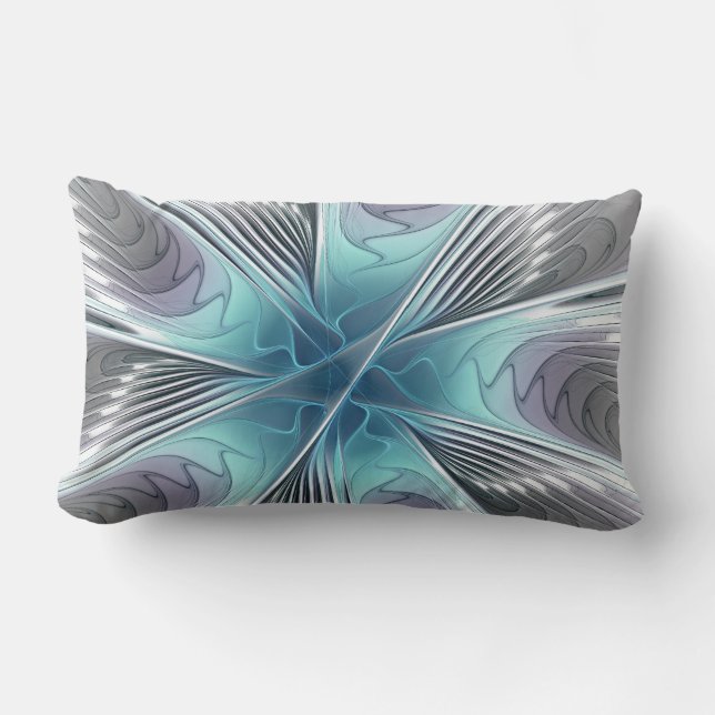 Almofada Lombar Elegance Modern Blue Cinza White Fractal Art Flowe (Frente)