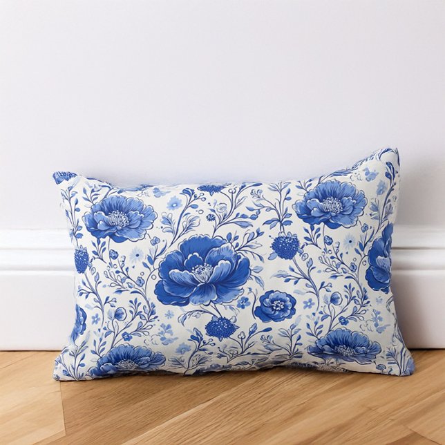 Almofada Lombar Elegância Floral Azul Rococo (Criador carregado)