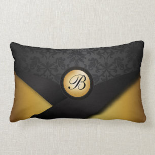 Almofada Lombar Elegância preta e Dourado do monograma