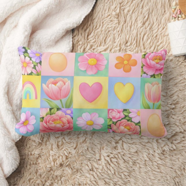 Almofada Lombar Elegant Abstract Floral Checkerboard Pattern  (Cobertor)