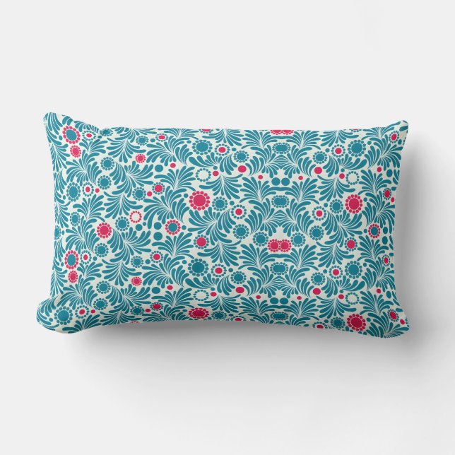 Almofada Lombar Elegant Teal and Magenta Foliage Pattern (Frente)
