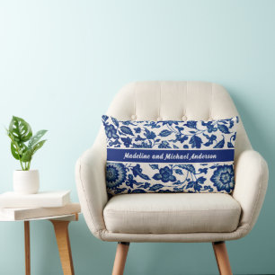 Almofada Lombar Elegante Azul Francês Country Chinoiserie Nomes An