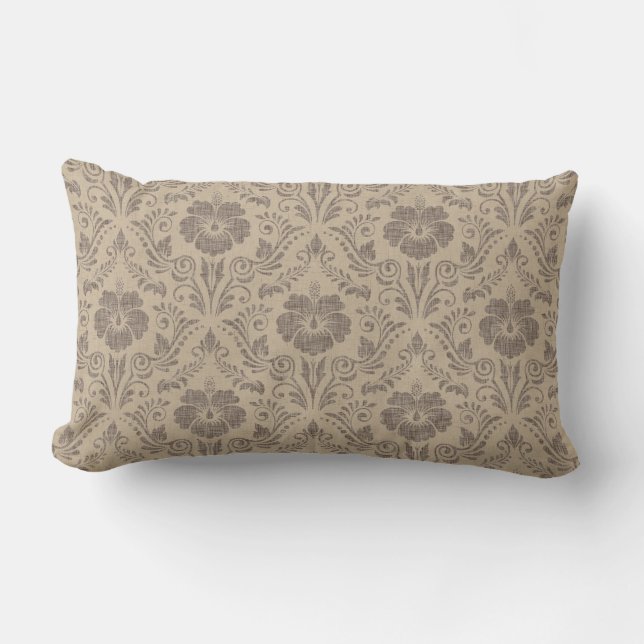 Almofada Lombar Elegante Beige e Brown Floral Damask (Frente)