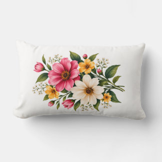 Almofada Lombar Elegante Buquê Floral Rosa e Amarelo Botânico 💐