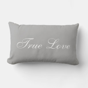 Almofada Lombar Elegante Caligrafia de Amor Branco sobre Cinza Pra