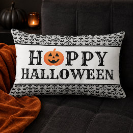 Almofada Lombar Elegante Damask Feliz Halloween Abóbora Laranja