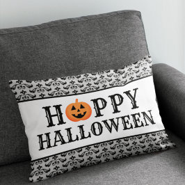 Almofada Lombar Elegante Damask Feliz Halloween Abóbora Laranja