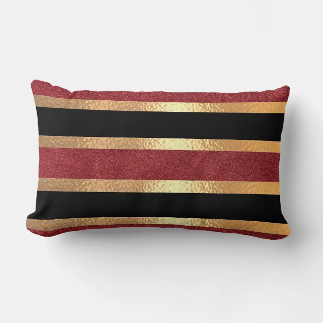 Almofada Lombar Elegante Dourado Damask On Burgundy (Frente)