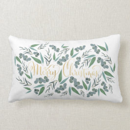 Almofada Lombar Elegante Dourado Feliz Natal Eucalyptus Branco