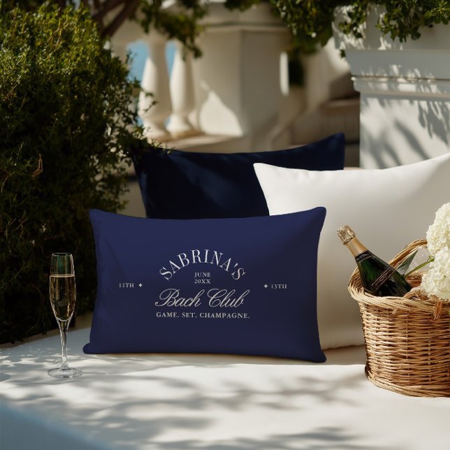 Almofada Lombar Elegante Fim de Semana de Solteira Retro Azul Mari (Elegant Retro Navy Blue Bachelorette Weekend Lumbar Pillow)