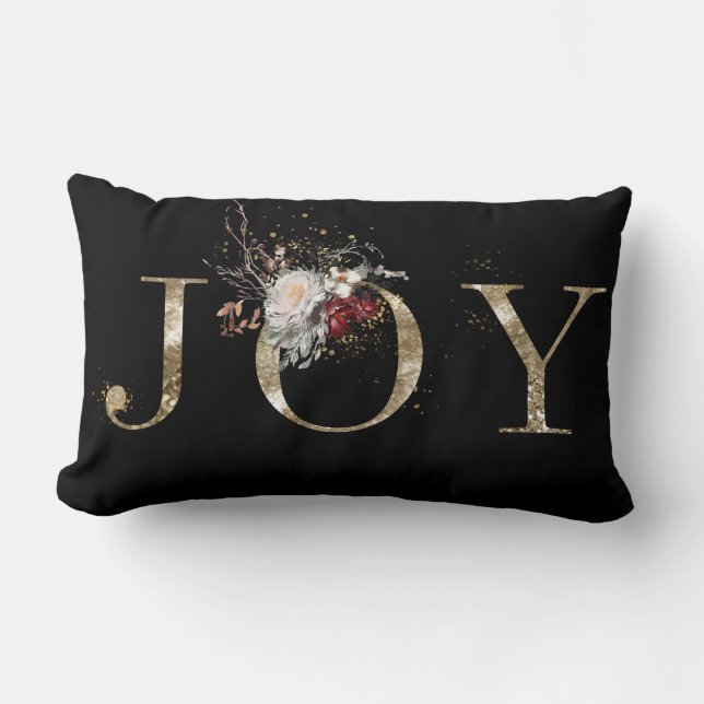 Almofada Lombar Elegante Floral Dourada JOY Christmas (Frente)