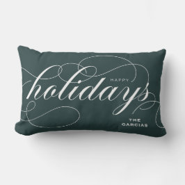 Almofada Lombar Elegante Flourish Script Happy Holidays Green Gree