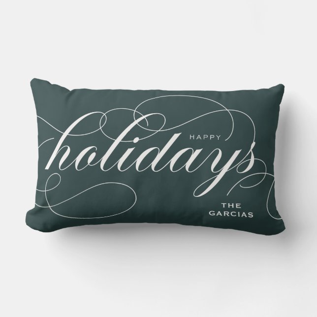 Almofada Lombar Elegante Flourish Script Happy Holidays Green Gree (Frente)
