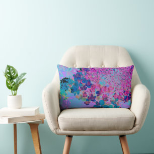 Almofada Lombar Elegante Hortênsia Limelight Azul Escuro e Magenta