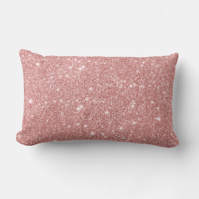 Almofada Lombar Elegante Rosa de Lúpulo Glitter Faux Glitter (Frente)