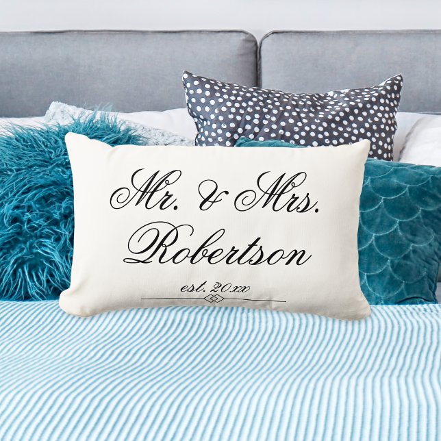 Almofada Lombar Elegante Sr. Sra. Name est. Travesseiro de Ênfase  (Elegant Mr Mrs Name est. yr. Wedding Accent Pillow)
