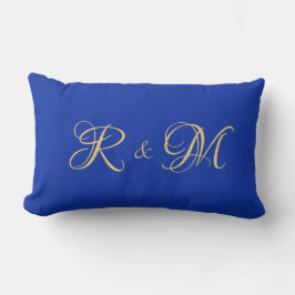 Almofada Lombar Elegante Tendência Sólido Azul Real Iniciais Casal