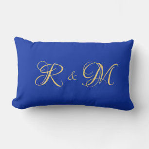 Almofada Lombar Elegante Tendência Sólido Azul Real Iniciais Casal