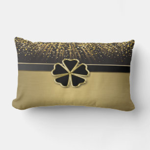 Almofada Lombar Elegante Trevo Irlandês Clássico, Confete Dourado 