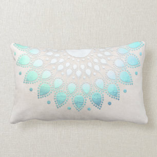 Almofada Lombar Elegante Turquesa Floral Lotus White Marble