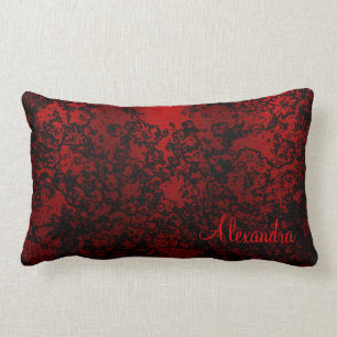 Almofada Lombar elegante vibrante na moda floral vermelho ruby