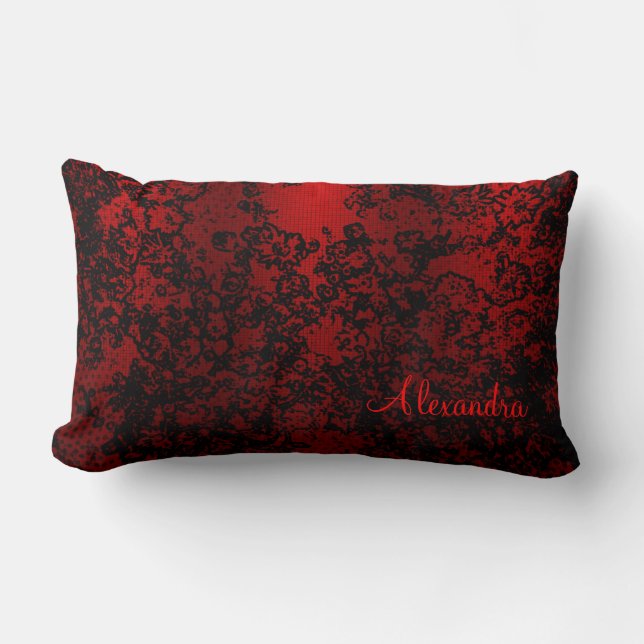 Almofada Lombar elegante vibrante na moda floral vermelho ruby (Frente)