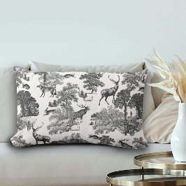 Almofada Lombar Elegante Vintage Black White Toile Deer Reversible