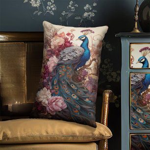 Almofada Lombar Elegante Vintage Boho Victorian Decoupage Peacock