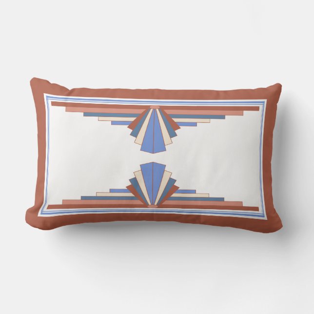 Almofada Lombar Elementos de arte deco em ouro rosa e azul (Frente)