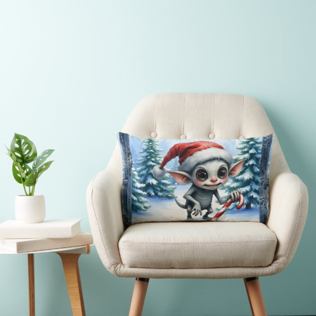 Almofada Lombar Elfo de Natal com Candy Cane. (Cadeira)