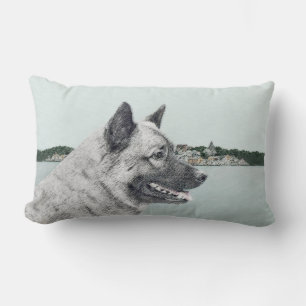 Almofada Lombar Elkhound norueguês na pintura da vila - Arte canin