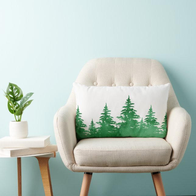 Almofada Lombar Emerald Watercolor Evergreen Trees (Cadeira)