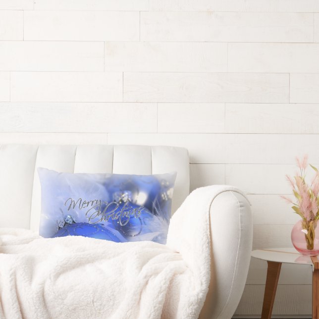 Almofada Lombar Enfeites de natal Azuis Feliz Natal (Sofá)