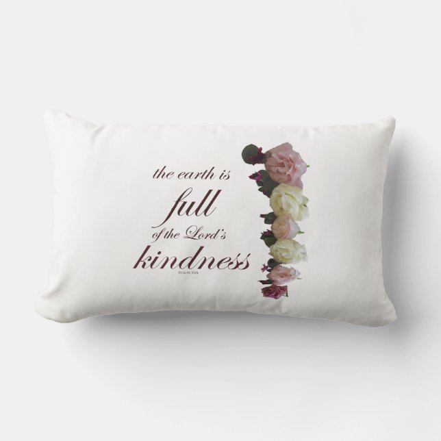 Almofada Lombar Escritura, Salmo 33, Rosas Brancas e Rosa (Frente)