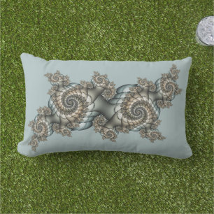 Almofada Lombar Espirais de Arte Fractal Azul-abstrato Beige