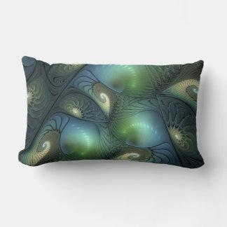 Almofada Lombar Espirais Teal Beige Verde Abstrato Fractal