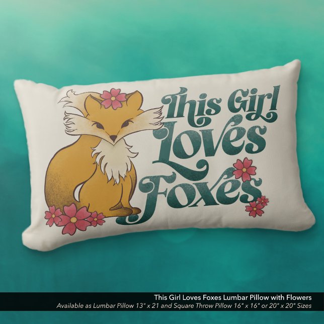 Almofada Lombar Esta Rapariga Adora Raposas (This Girl Loves Foxes Lumbar Pillow with Cute Hand Drawn Fox and Flower Artwork.)