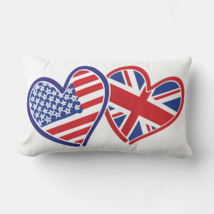 Almofada Lombar Estados Unidos e Reino Unido Flag Hearts