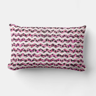 Almofada Lombar Estampa de Chevron Preto-Leopardo e Rosa Vibrante