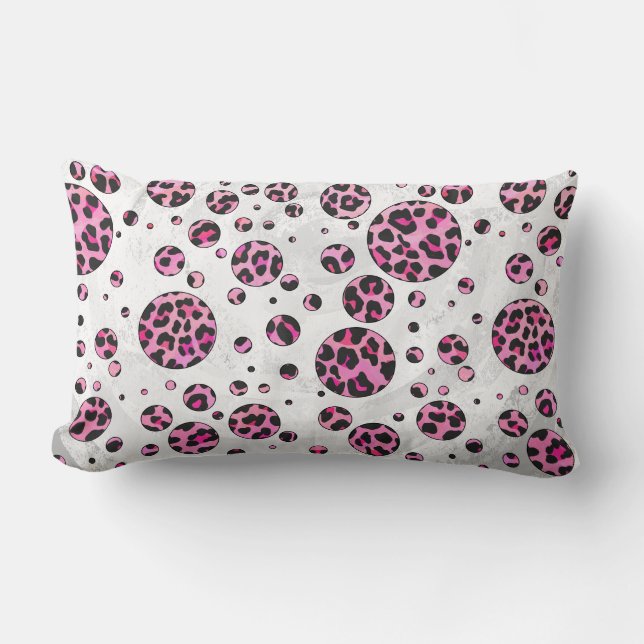 Almofada Lombar Estampa Preto de Leopardo com Bolinhas Rosa Neon (Frente)