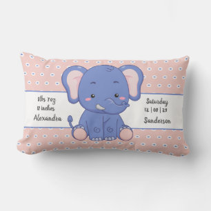 Almofada Lombar Estatísticas de Bebê Elefante Bolinhas Cinza Rosa