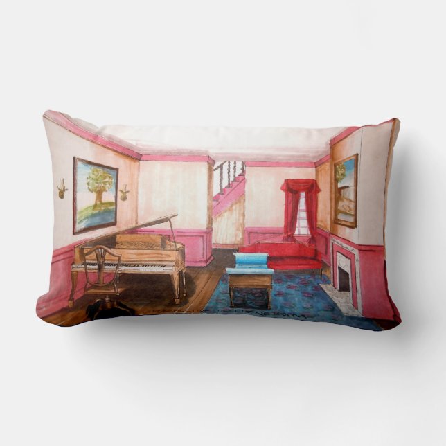 Almofada Lombar Estilo Federal Renderizou Perspectiva De Sala Com  (Frente)