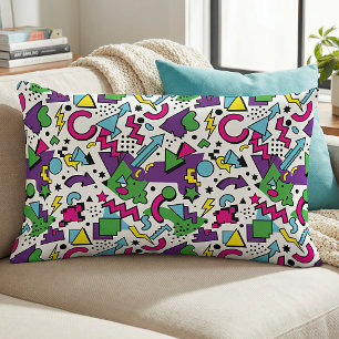Almofada Lombar Estilo Memphis Verde Turquesa Roxo Retro dos Anos