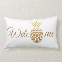 Almofada Lombar Estiloso Abacaxi Dourado Moderno Branco Bem-vindo