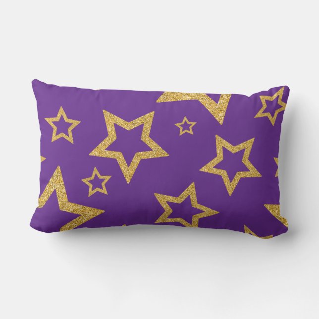 Almofada Lombar Estrela Dourada brilhante em roxo (Verso)